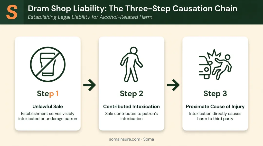 Three-step dram shop liability causation chain process flow diagram