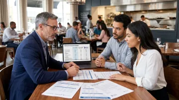 Insurance broker reviewing restaurant coverage quotes across multiple carriers on screen