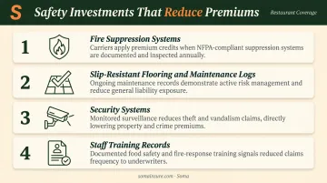 Four restaurant safety practices that reduce insurance premiums and claims infographic