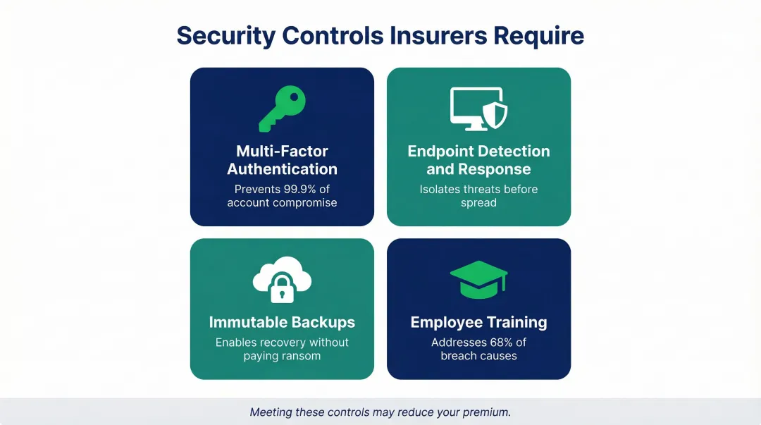 Four mandatory cybersecurity controls required by insurers for cyber liability coverage
