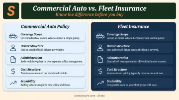 Fleet insurance versus commercial auto policy side-by-side feature comparison infographic