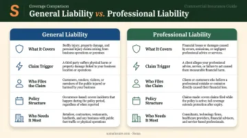 General liability versus professional liability insurance side-by-side comparison infographic