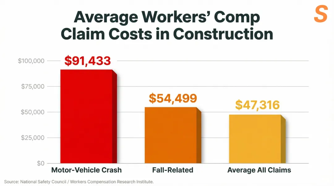 Workers compensation average claim costs by injury type bar chart infographic