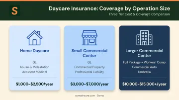 Three-tier daycare insurance cost comparison from home daycare to large commercial center