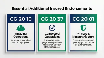 Three critical additional insured endorsements for construction subcontractors ISO forms breakdown