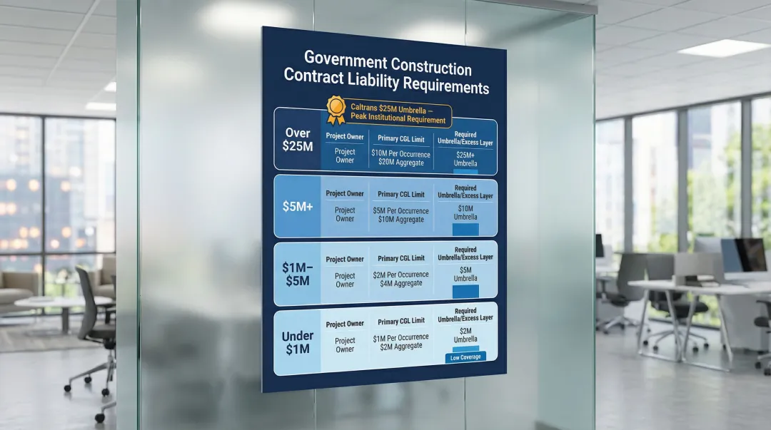 Government construction project liability coverage requirements tiered comparison table infographic