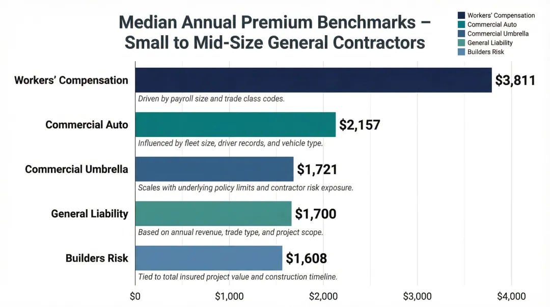 Annual construction insurance premium benchmarks by policy type cost comparison chart
