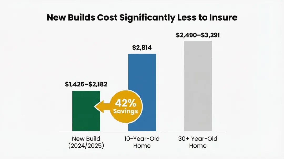 New construction versus older home annual insurance premium cost comparison infographic