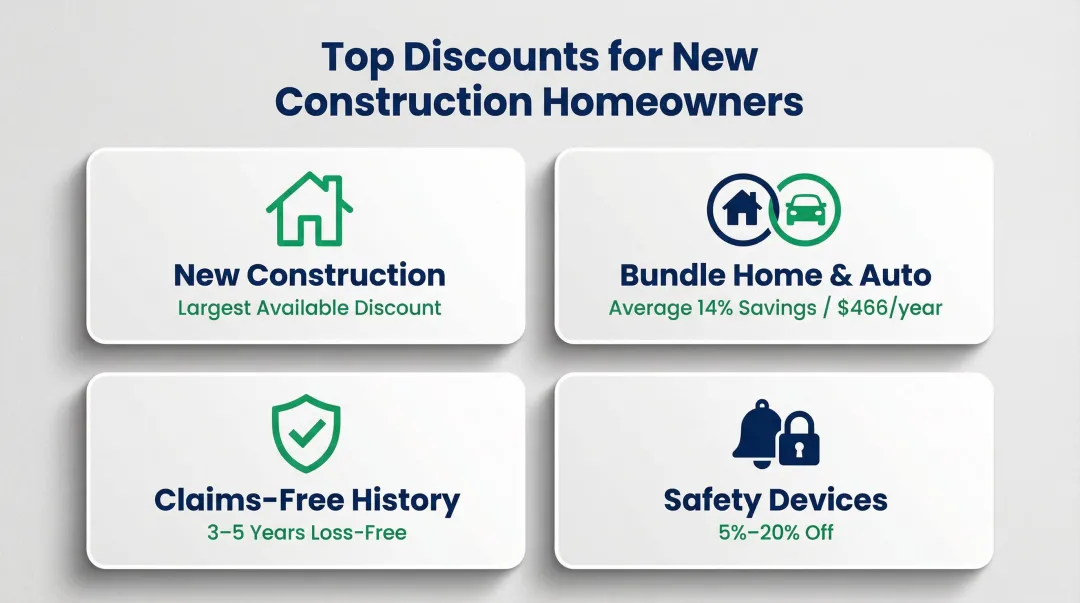 Four top homeowners insurance discounts for new construction homes with savings percentages