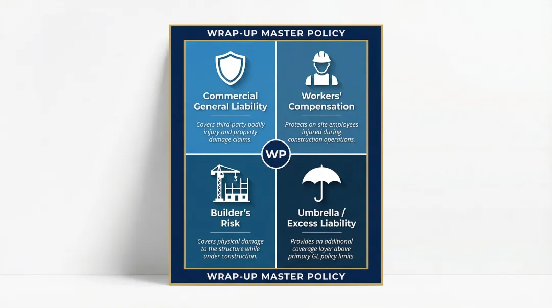 Four core wrap-up insurance coverage types included in OCIP and CCIP programs