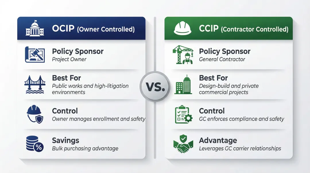OCIP versus CCIP wrap-up insurance program side-by-side comparison chart