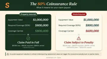 Equipment breakdown insurance 80 percent coinsurance rule penalty calculation example infographic