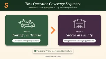 On-hook coverage versus garagekeepers liability sequential coverage timeline for tow operators