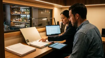 Bar manager reviewing alcohol service documentation records and server training certificates