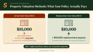 Actual cash value versus replacement cost value property insurance comparison infographic