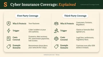 First-party versus third-party cyber liability coverage side-by-side comparison infographic