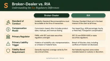 Broker-dealer versus RIA regulatory and insurance risk profile comparison chart