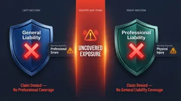 Coverage gap diagram showing GL and PL policy blind spots for service businesses