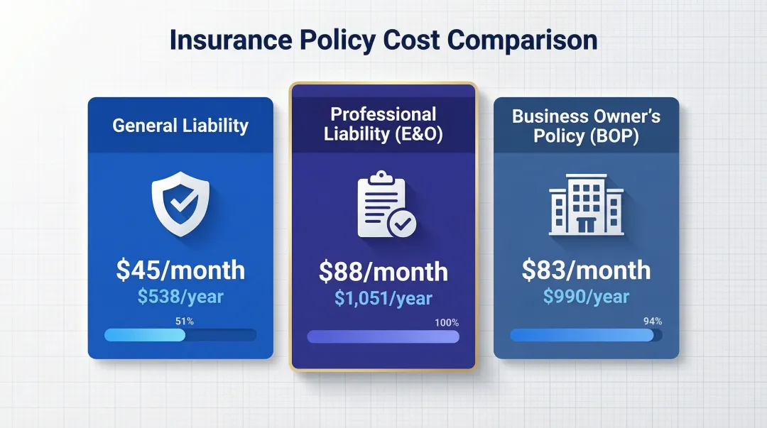 Independent contractor insurance policy types monthly and annual cost comparison chart