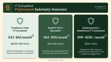 Three-tier IT consultant professional indemnity insurance cost comparison infographic