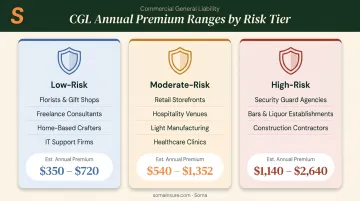 CGL premium cost comparison across three business risk tiers infographic