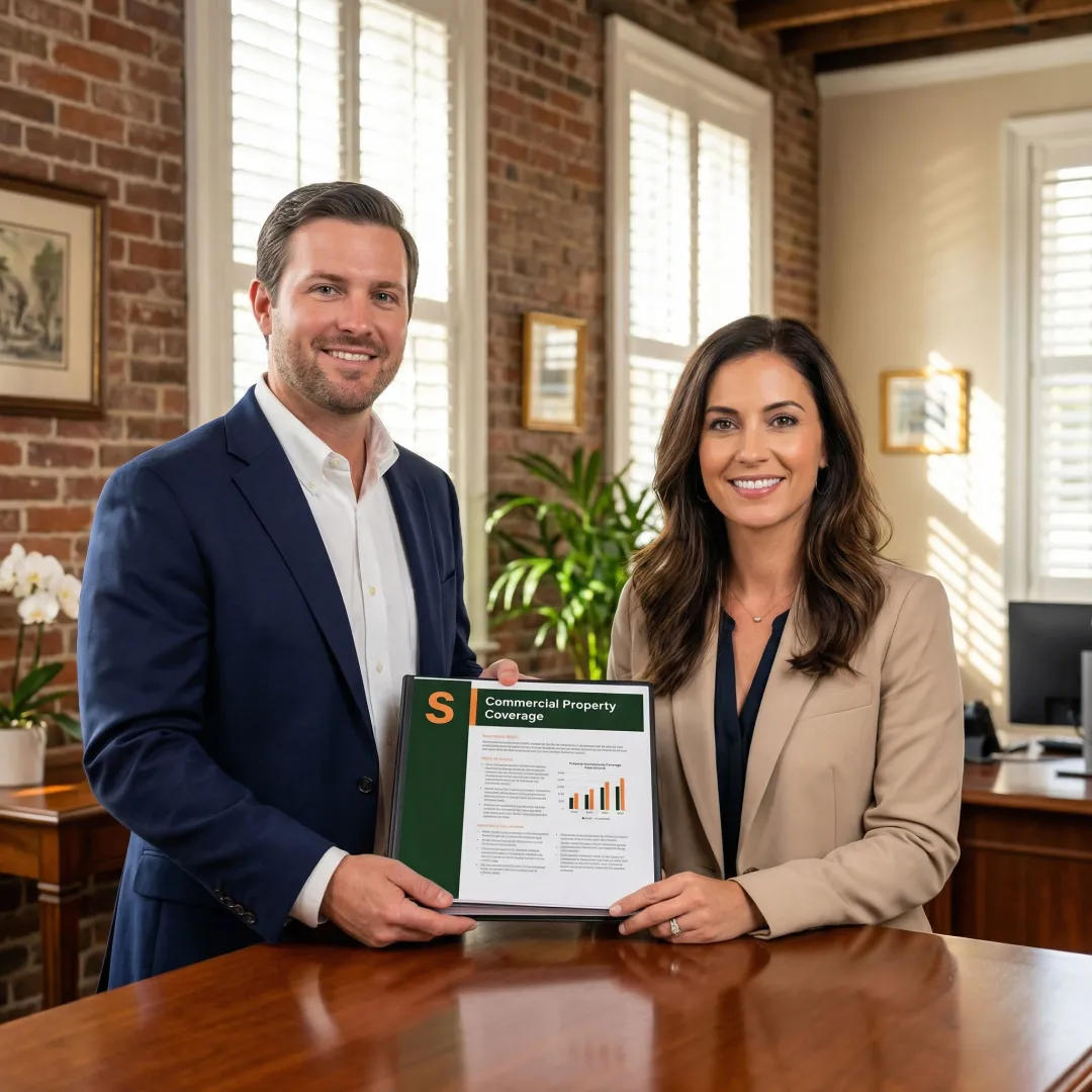 Soma insurance broker reviewing commercial property coverage options with a Charleston business owner