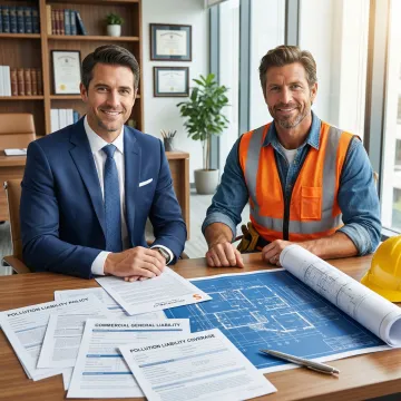 Insurance broker reviewing CPL policy documents with a contractor