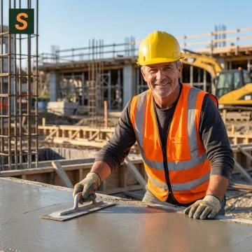 Concrete contractor pouring and finishing concrete on a commercial job site