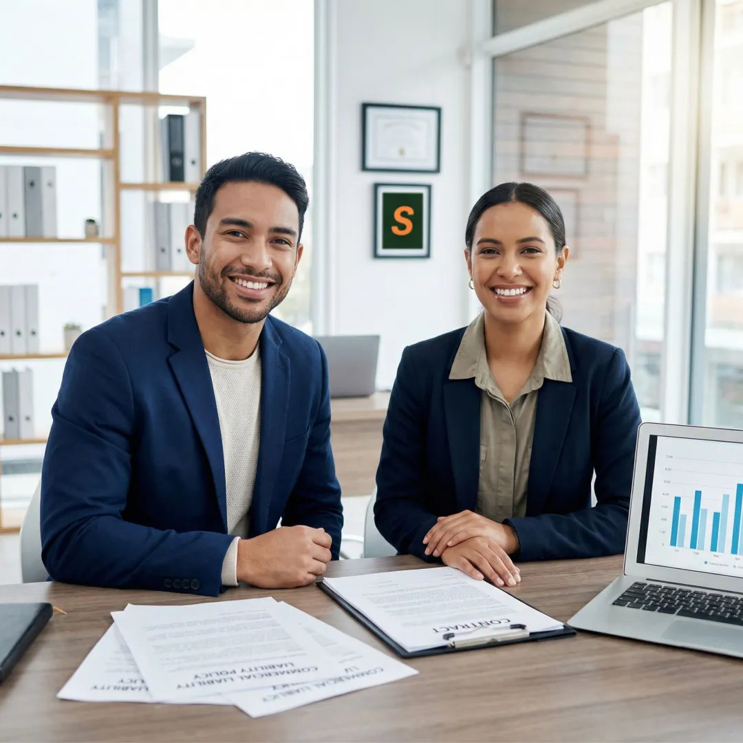 Insurance broker reviewing a concrete contractor's coverage policy documents