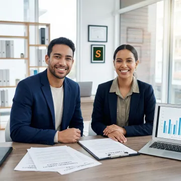 Insurance broker reviewing a concrete contractor's coverage policy documents