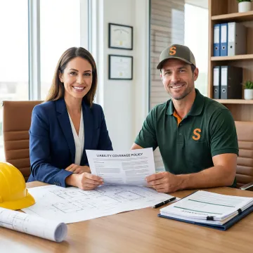 Insurance broker reviewing a general liability policy document for an insulation contractor