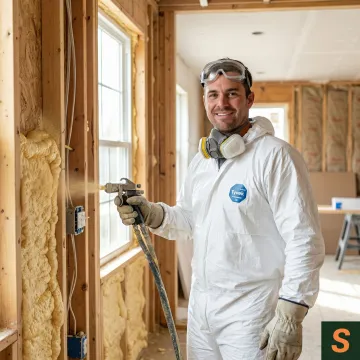 Insulation contractor working on-site with protective gear, representing general liability insurance coverage
