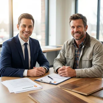 Insurance agent reviewing flooring contractor policy documents