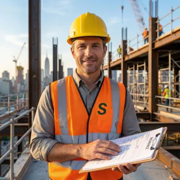 Construction contractor reviewing insurance documents on an active New York job site