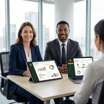 Insurance risk management team analyzing business coverage options on a digital platform