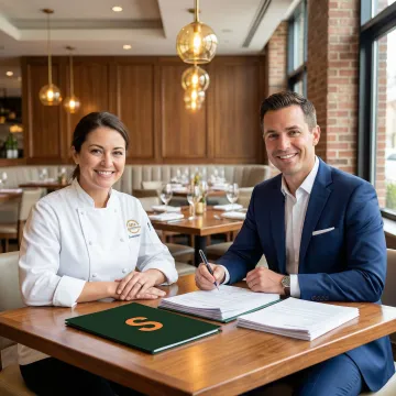 Insurance specialist consulting with a restaurant owner about coverage options