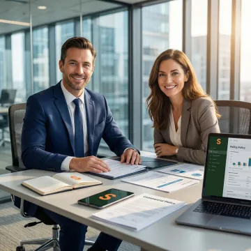 Commercial insurance broker reviewing business coverage options with a client