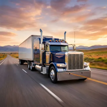 Commercial semi truck on a highway representing physical damage insurance coverage