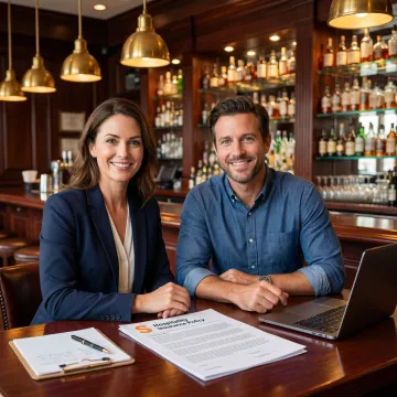 Restaurant and bar owner reviewing insurance policy documents with a Soma specialist