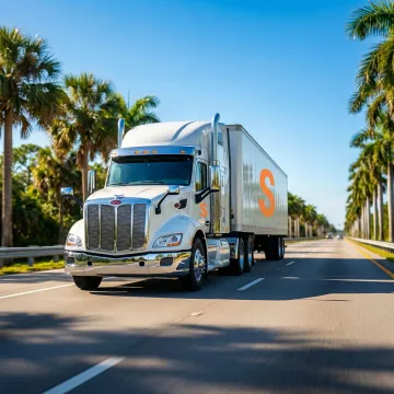 Commercial truck on a Florida highway with insurance coverage documentation