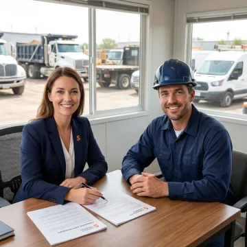 Insurance professional reviewing a commercial auto policy with a contractor client