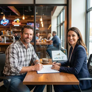 Texas bar owner reviewing liquor liability insurance policy with Soma broker