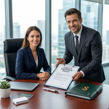 Insurance specialist presenting a customized management liability policy to a corporate client