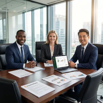Business executives reviewing management and professional liability insurance documents in a corporate boardroom
