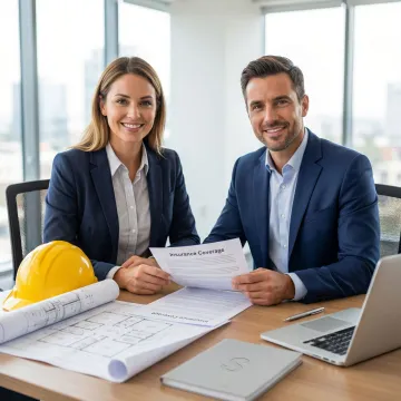 Insurance broker reviewing a construction liability policy with a contractor