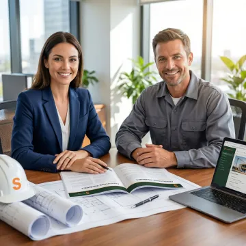 Insurance specialist reviewing contractor's all risk policy clauses with a construction contractor