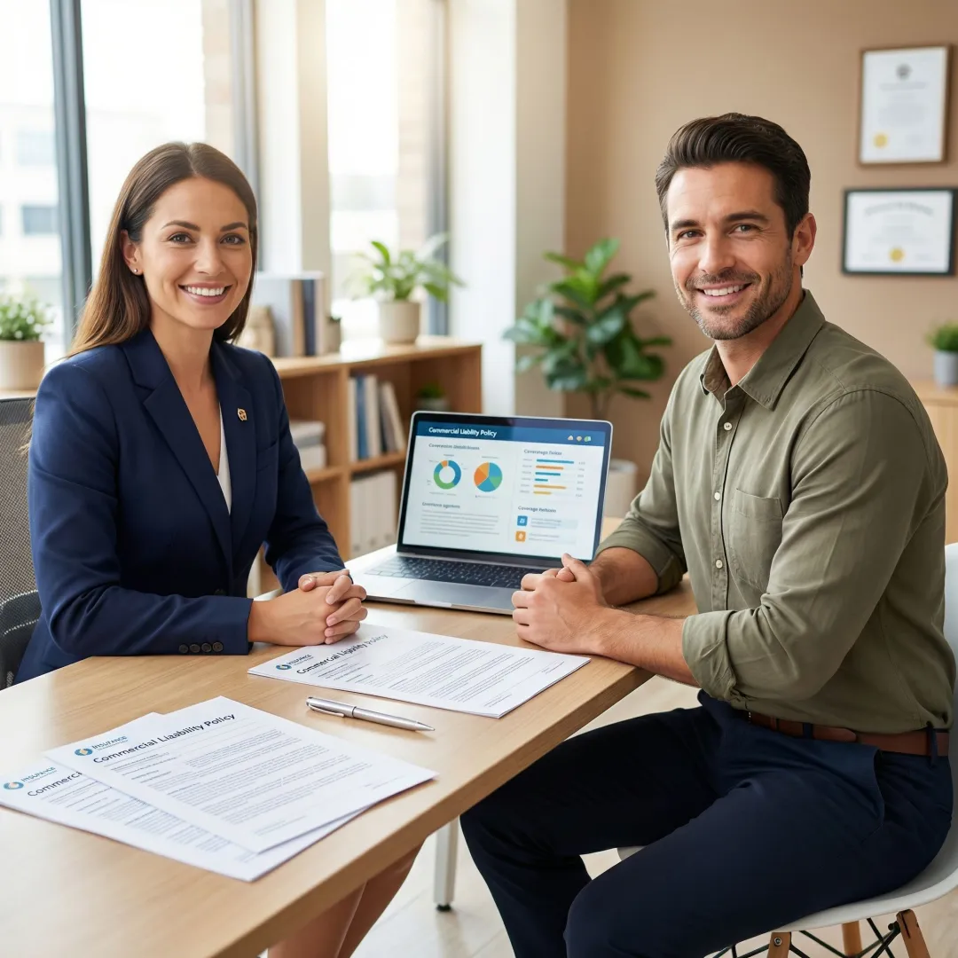 Insurance broker reviewing liquor liability policy for a bar owner
