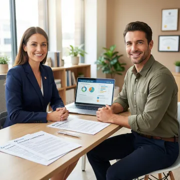 Insurance broker reviewing liquor liability policy for a bar owner