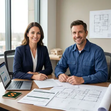 Insurance broker reviewing construction coverage documents with a general contractor