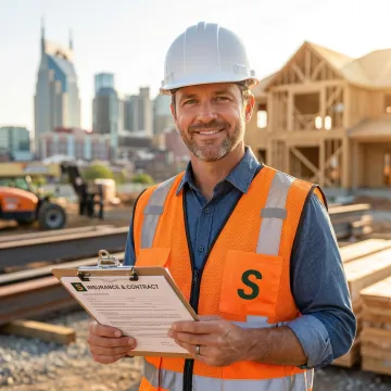 Nashville contractor reviewing general liability insurance documents on a job site